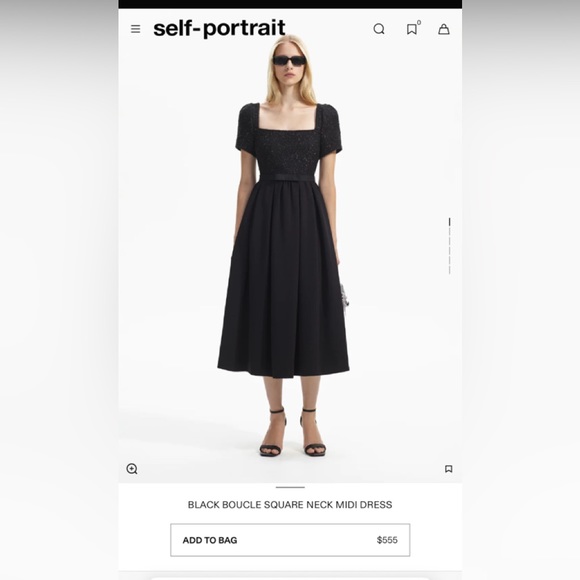 Self-Portrait Dresses & Skirts - Self Portrait BLACK BOUCLE SQUARE NECK MIDI DRESS